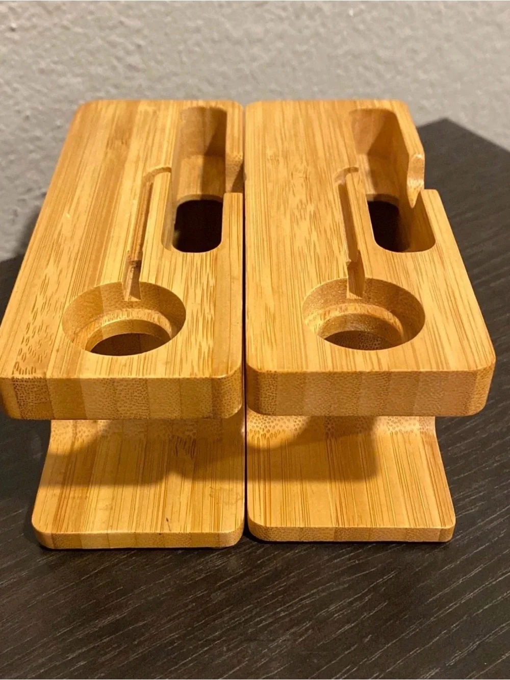 2 Wooden Bamboo Phone and Watch Charging Stands